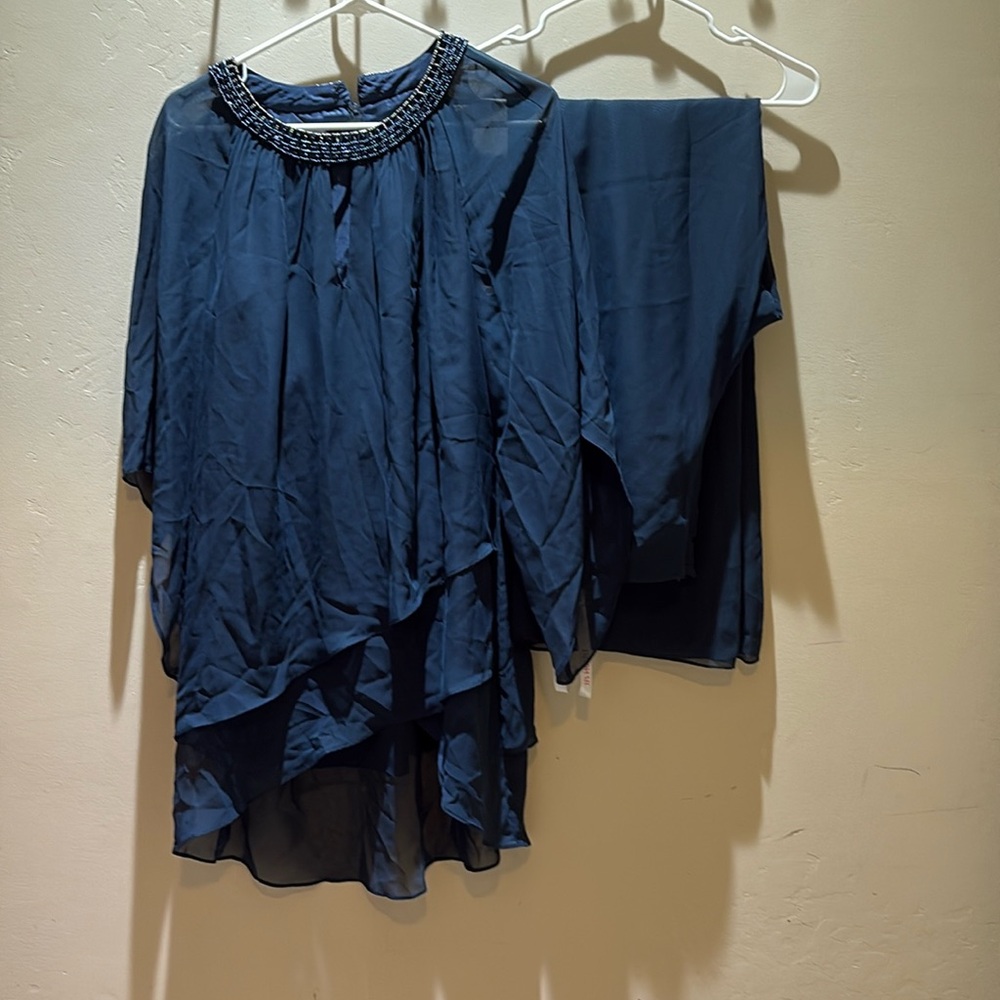 Sequins chiffon pant suit- dark navy